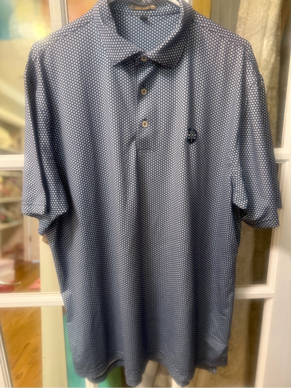 Men's Peter Millar Navy Micro-Pattern Golf Polo Shirt